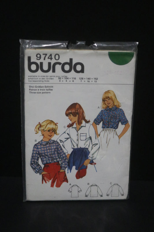 Burda 9740 Girls Blouse Sewing Pattern - UNCUT Size  7 10 12