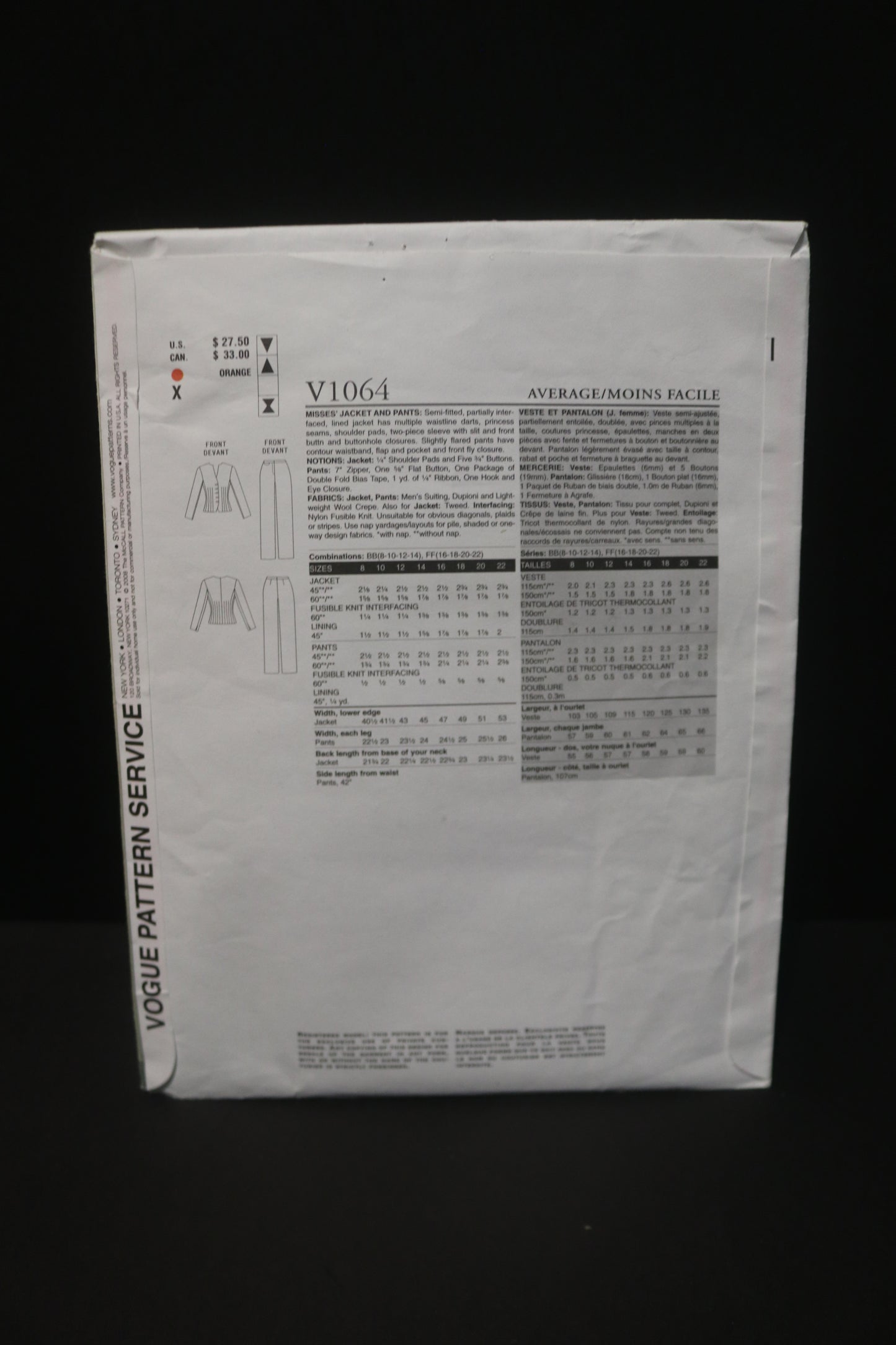 Vogue 1064 Anne Klein Misses Jacket and Pants Sewing Pattern - UNCUT - Size 8 10 12 14