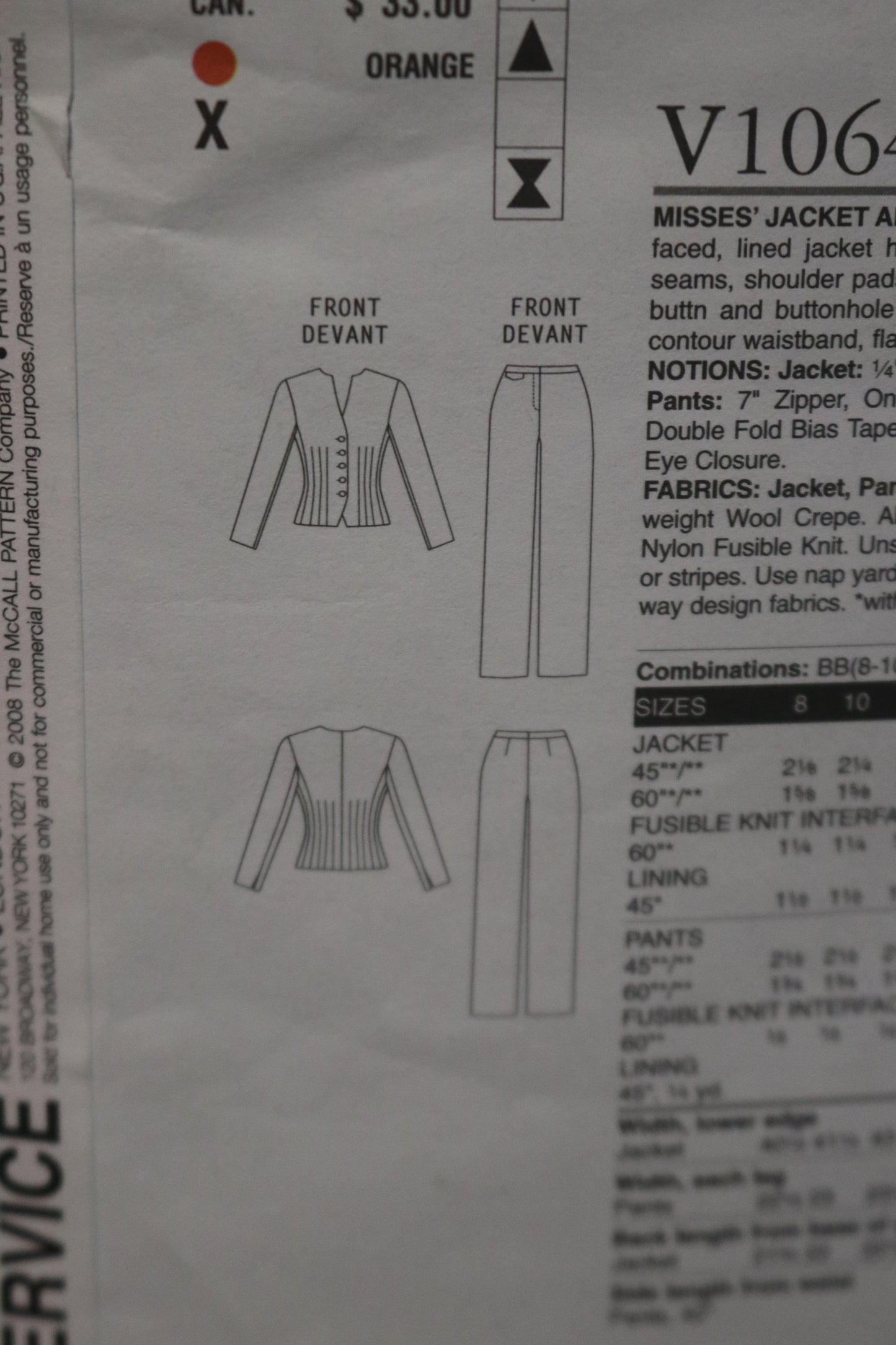 Vogue 1064 Anne Klein Misses Jacket and Pants Sewing Pattern - UNCUT - Size 8 10 12 14