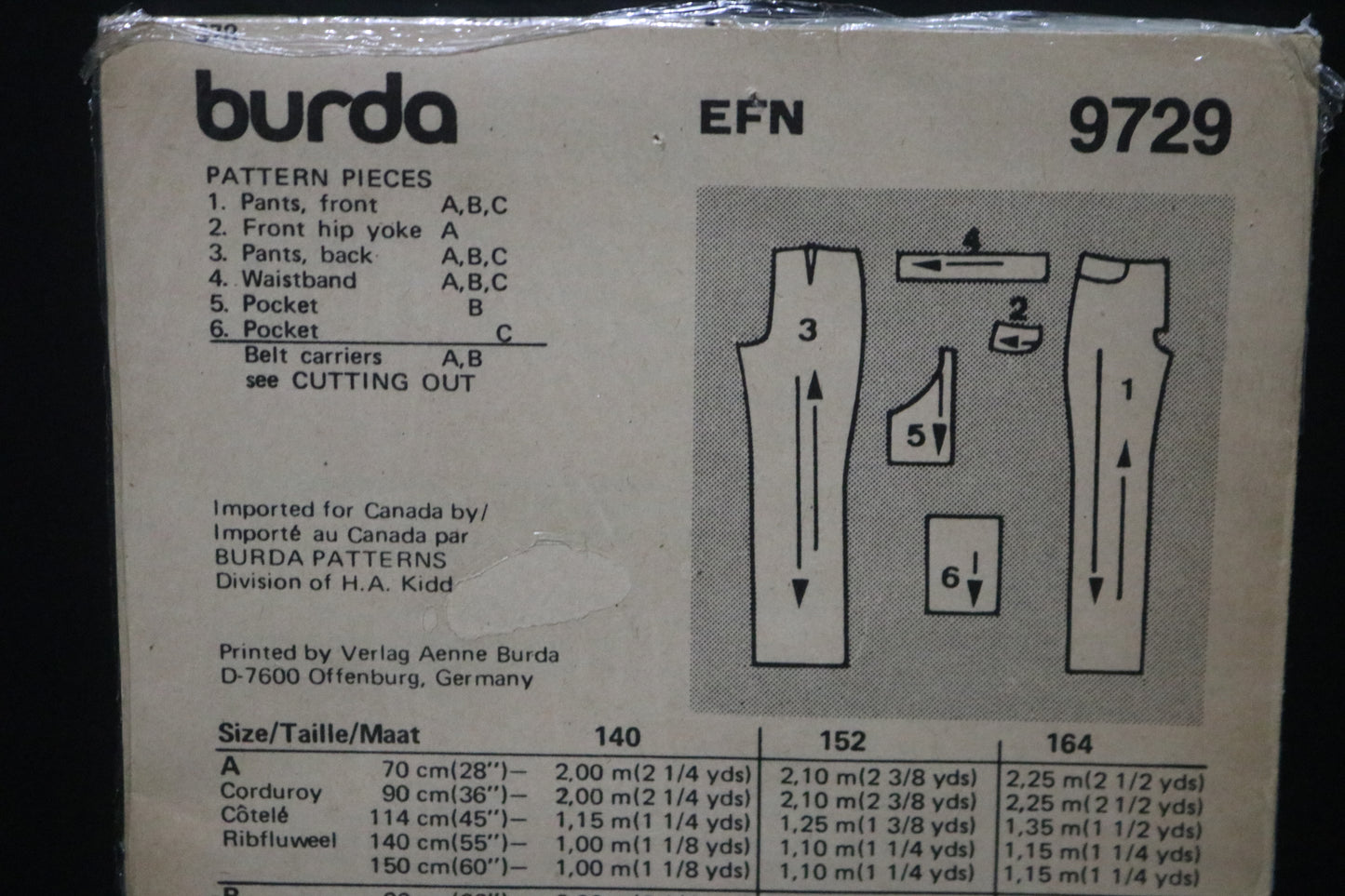 Burda 9729 Girls Junior Girls Jeans Sewing Pattern - UNCUT Size 10 12 11 jun