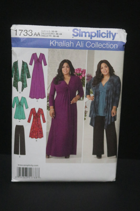 Simplicity 1733 Khaliah Misses Knit Dress in Two Lengths and Tunic Cardigan and Pants Sewing Pattern UNCUT  Size 10 - 18