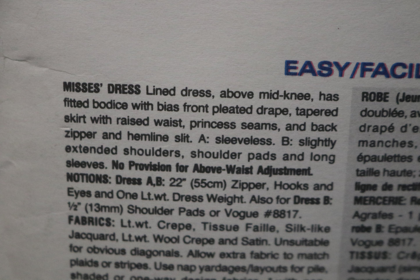 Vogue 2795 Nipon Boutique Misses Dress Sewing Pattern - UNCUT - 8 10 12
