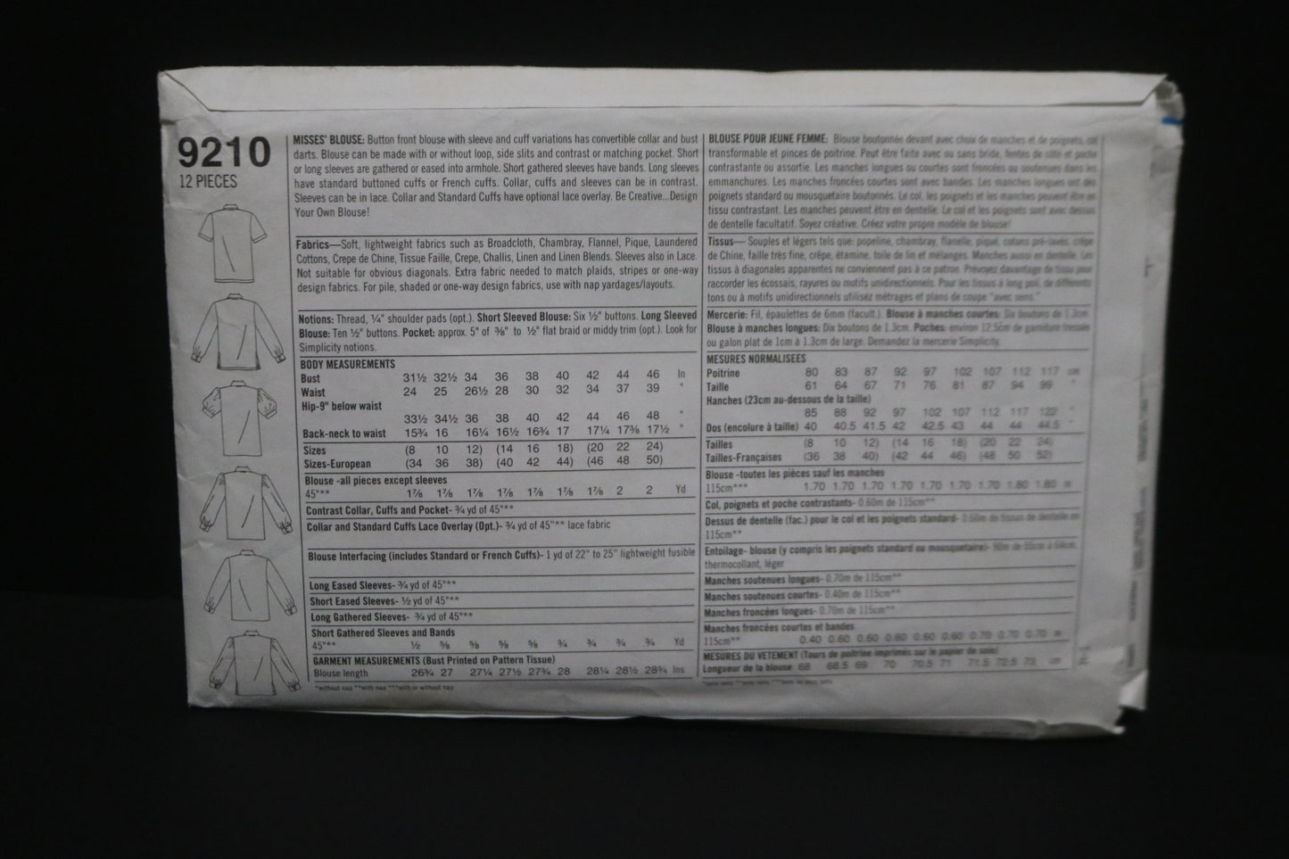 Simplicity 9210 Misses Blouse Sewing Pattern UNCUT - Size 14 16 18