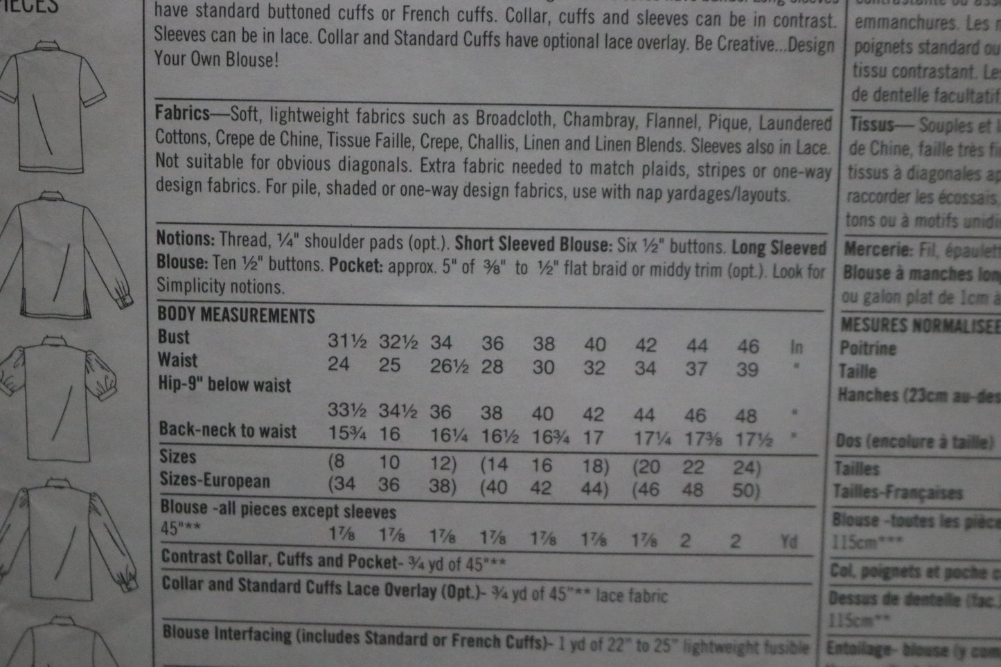Simplicity 9210 Misses Blouse Sewing Pattern UNCUT - Size 14 16 18