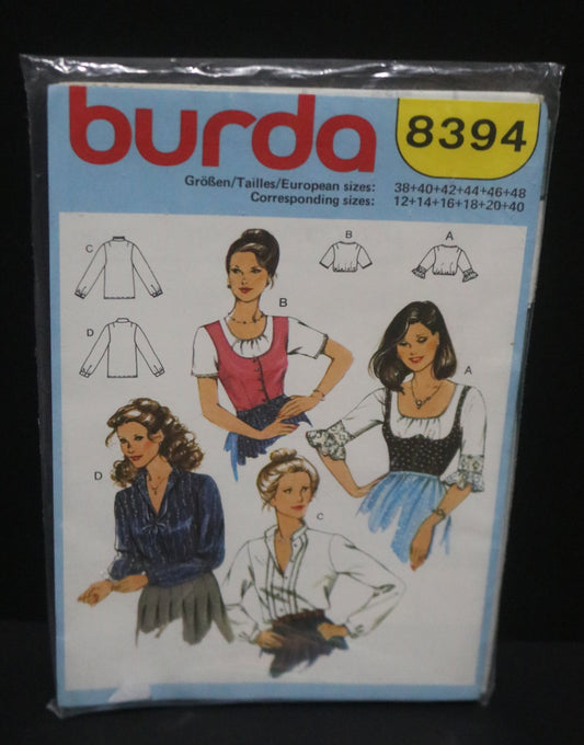 Burda 8394 Misses Blouse Sewing Pattern UNCUT Size 12 14 16 18 20 40