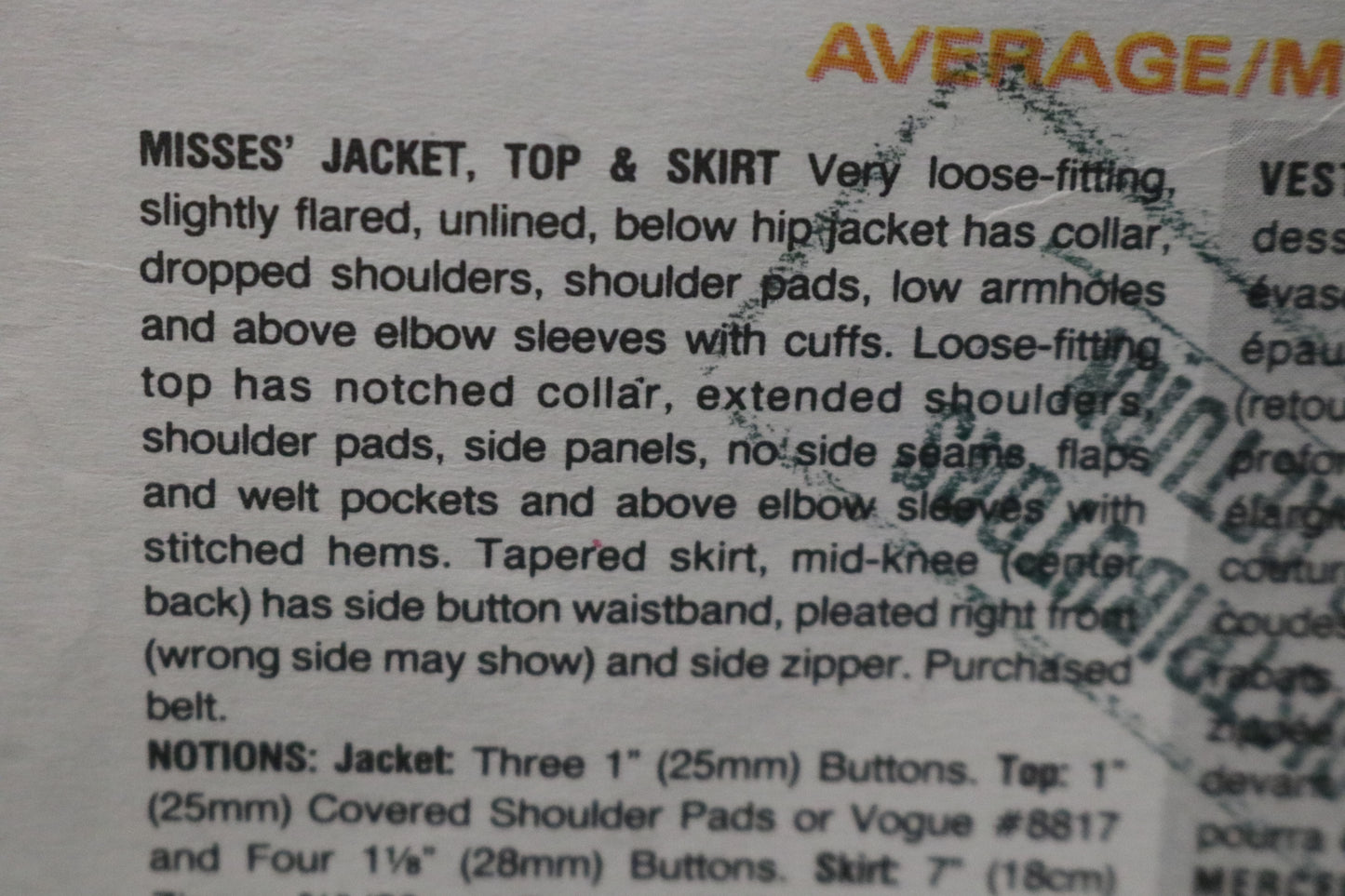 Vogue 2696 Genny Misses Jacket Top and Skirt Sewing Pattern - UNCUT - Size 8 10 12