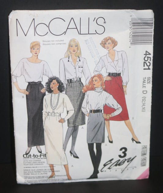 McCalls 4521 Misses Skirts Sewing Pattern UNCUT Size 12 14 16