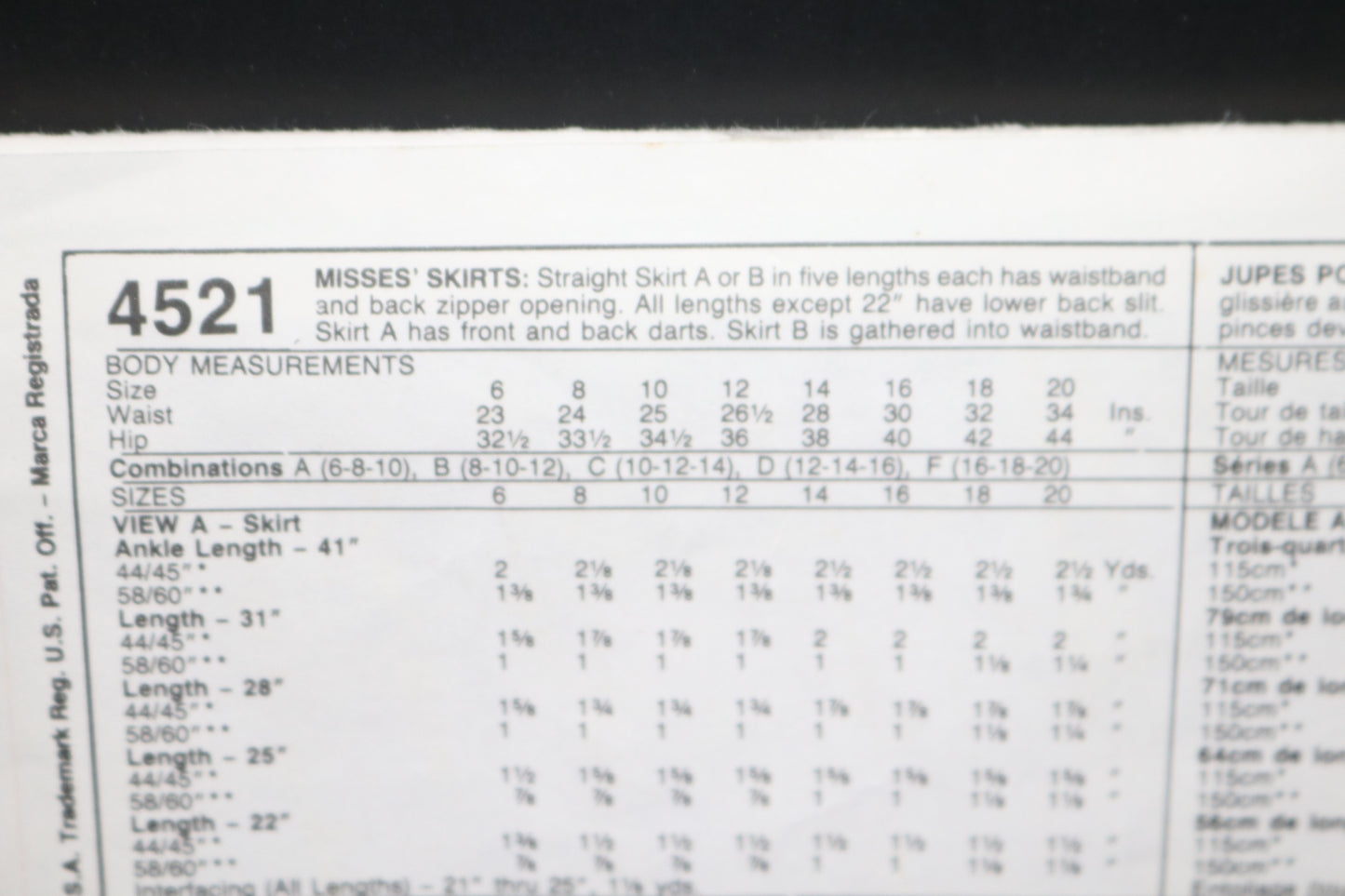 McCalls 4521 Misses Skirts Sewing Pattern UNCUT Size 12 14 16