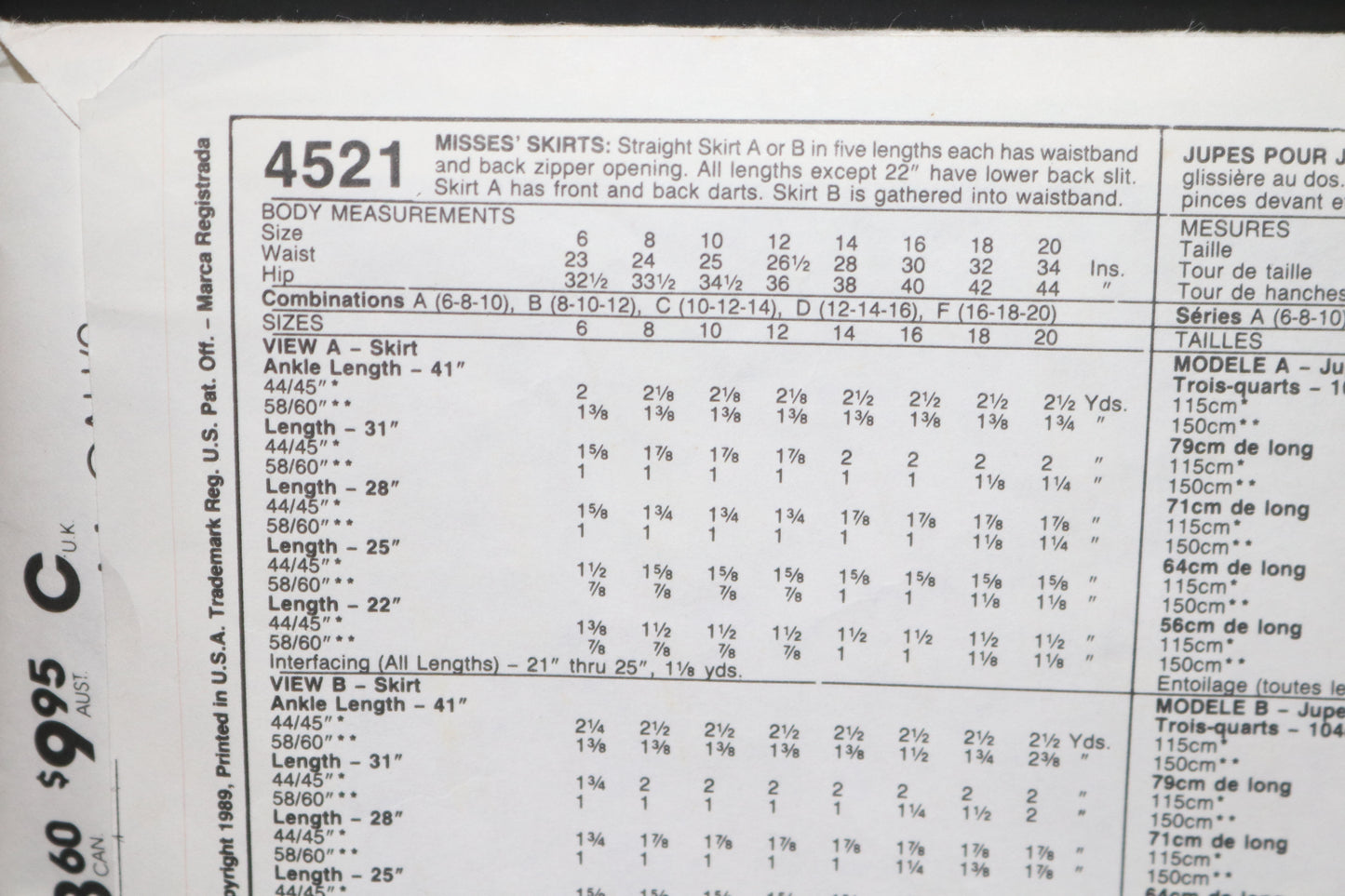 McCalls 4521 Misses Skirts Sewing Pattern UNCUT Size 12 14 16