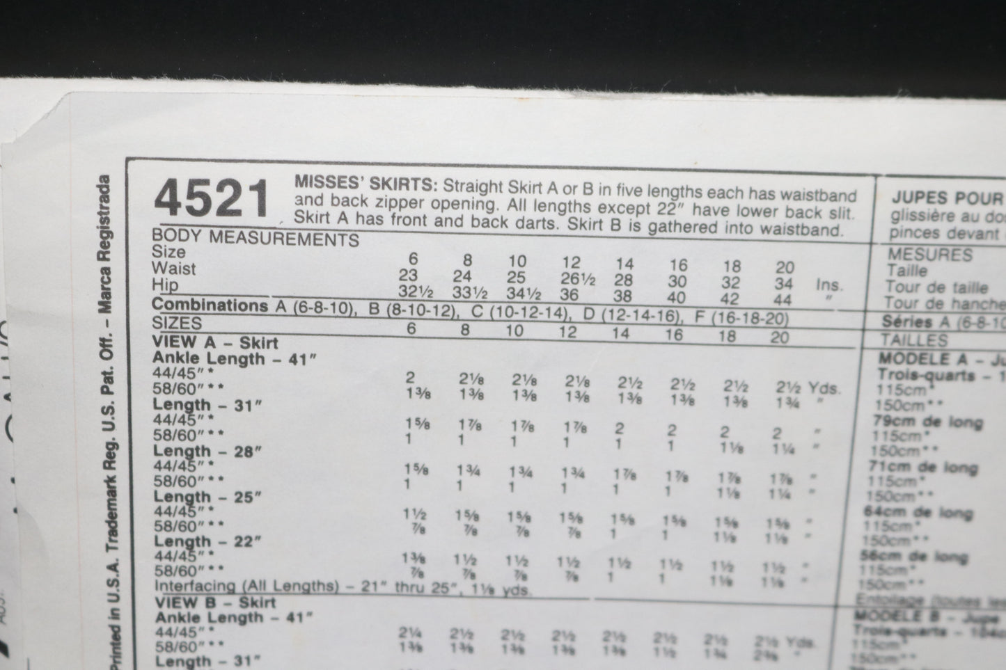 McCalls 4521 Misses Skirts Sewing Pattern UNCUT Size 12 14 16