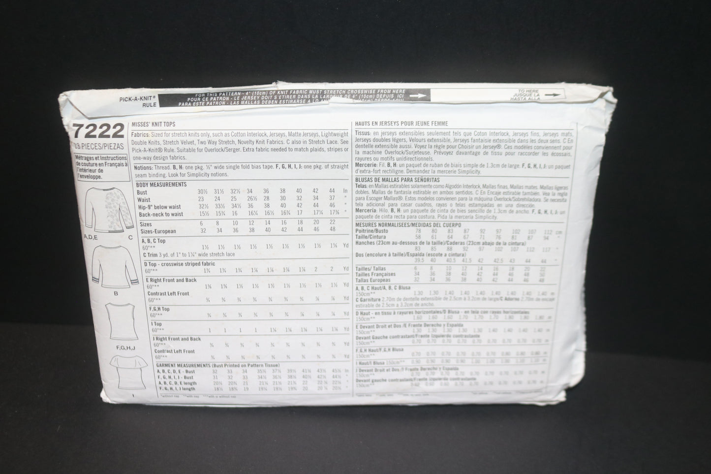 Simplicity 7222 Misses Knit Tops Sewing Pattern - UNCUT - Size 6 8 10 12