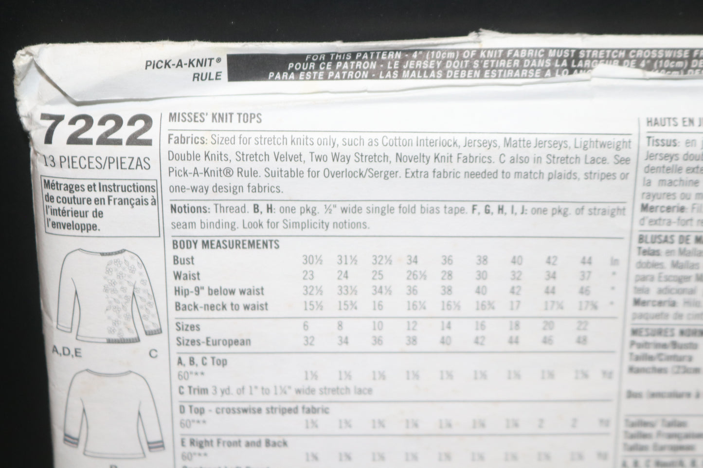 Simplicity 7222 Misses Knit Tops Sewing Pattern - UNCUT - Size 6 8 10 12
