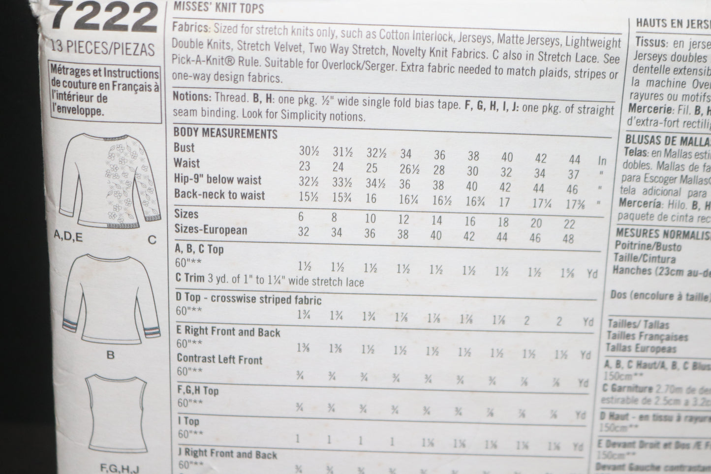 Simplicity 7222 Misses Knit Tops Sewing Pattern - UNCUT - Size 6 8 10 12