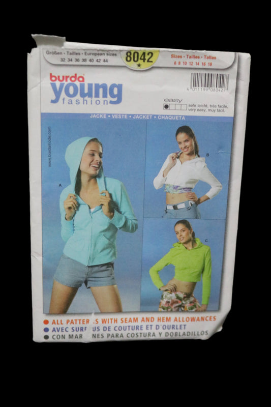 Burda Young 8042 Jacket Sewing Pattern - UNCUT - Size 6 8 10 12 14 18