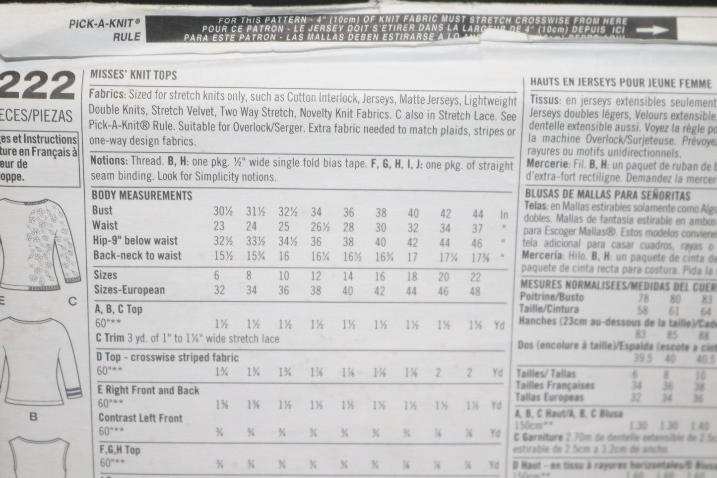 Simplicity 7222 Misses Knit Tops Sewing Pattern - UNCUT - Size 6 8 10 12