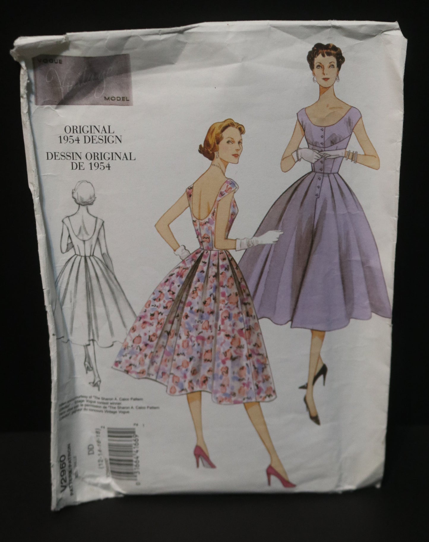 50s Vogue 2960 Misses Dress Reproduction Sewing Pattern  - UNCUT - Size 12 14 16 18
