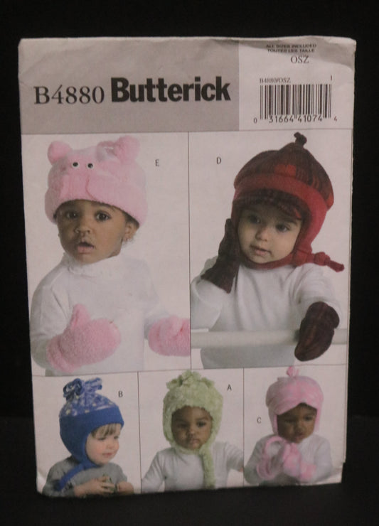 Butterick 4880 Infants / Toddlers Hats and Mittens Sewing Pattern - UNCUT - Hat Size Xs S M L XL