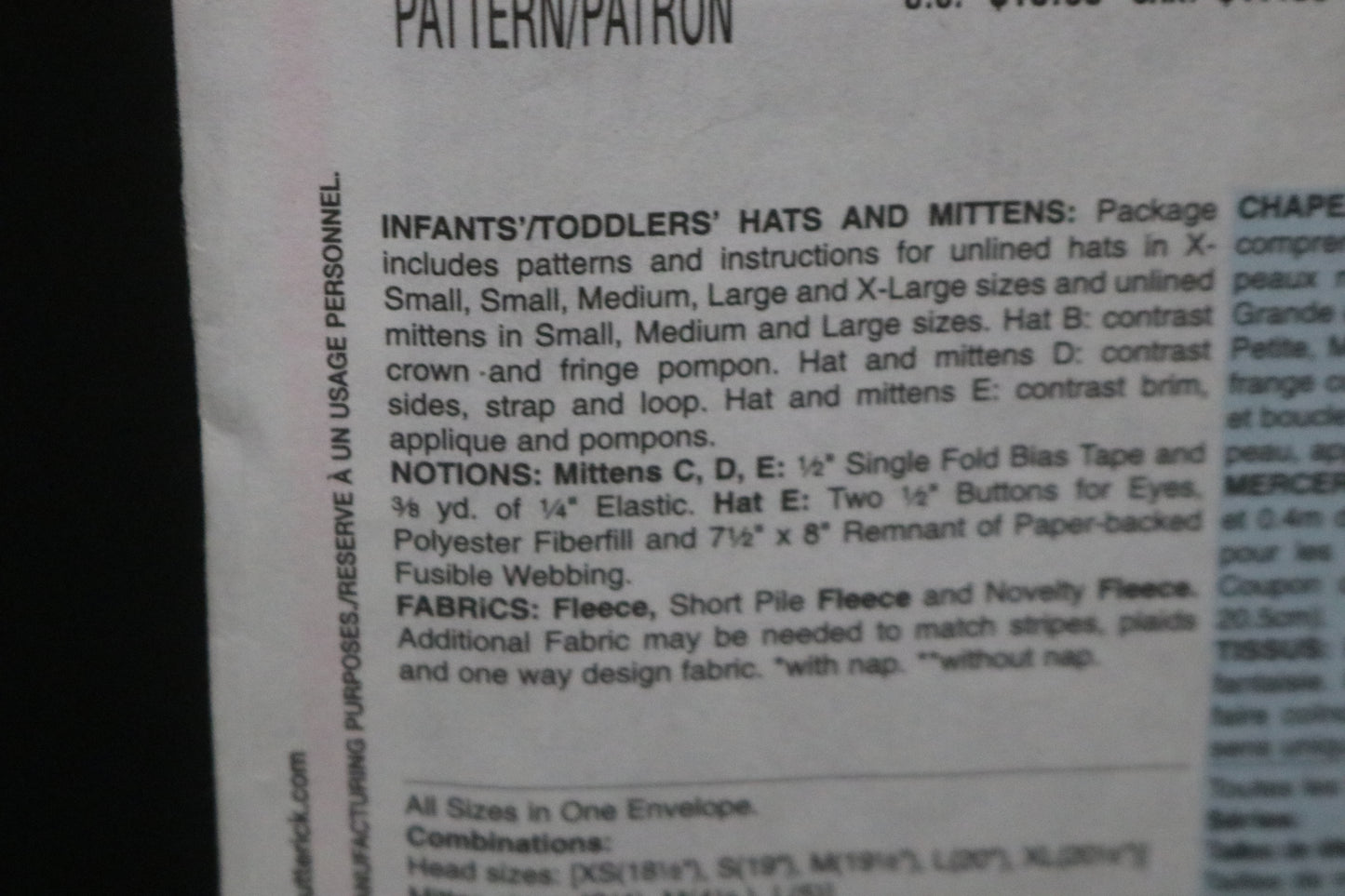 Butterick 4880 Infants / Toddlers Hats and Mittens Sewing Pattern - UNCUT - Hat Size Xs S M L XL