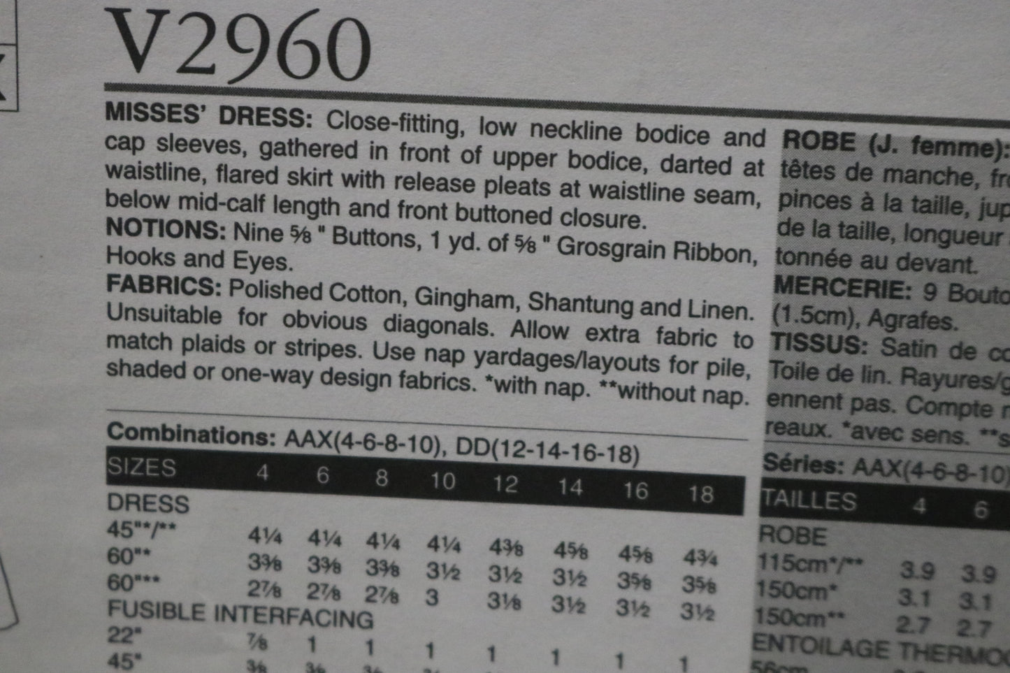 50s Vogue 2960 Misses Dress Reproduction Sewing Pattern  - UNCUT - Size 12 14 16 18