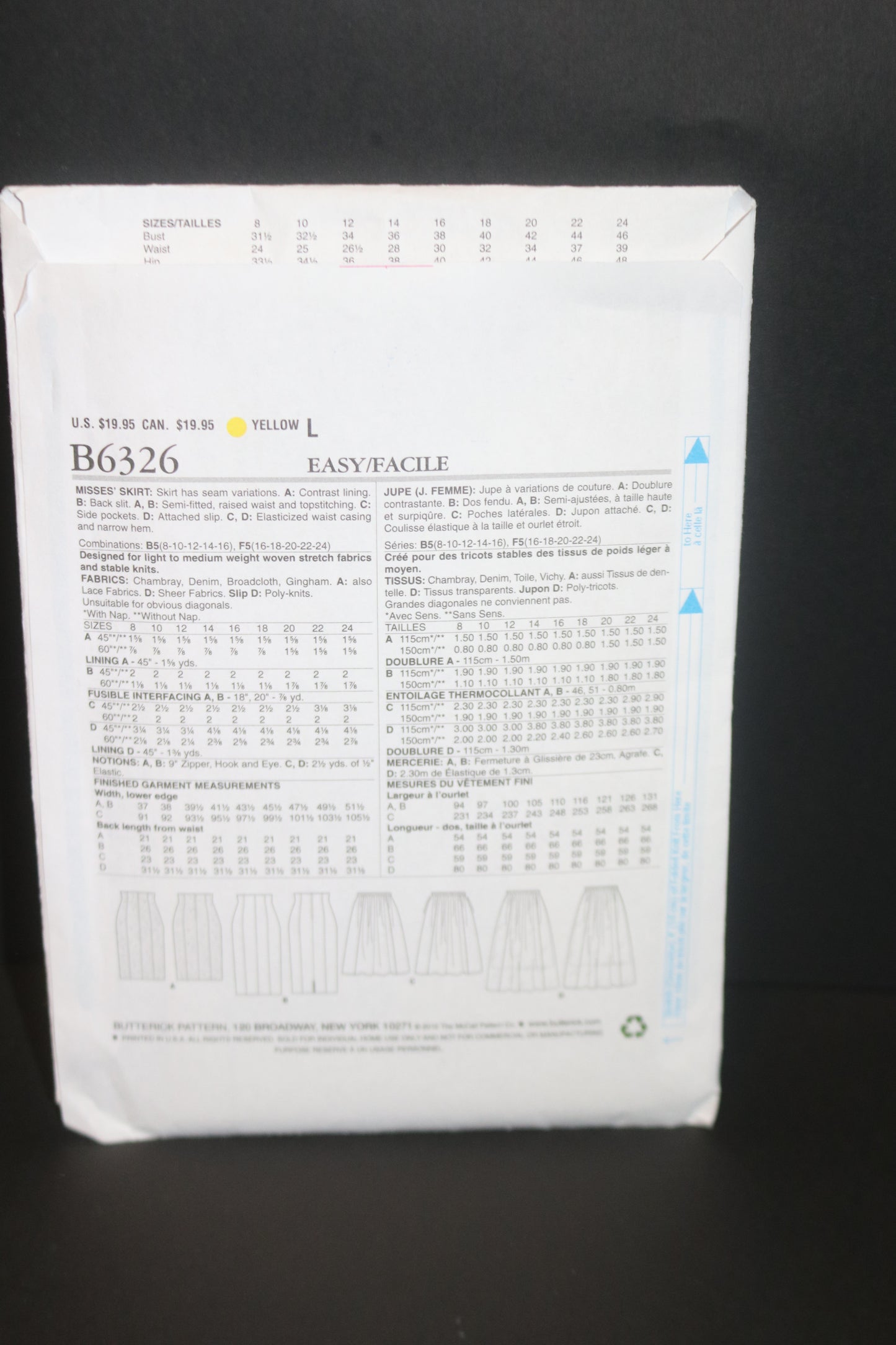 Butterick 6326 Misses Skirt Sewing Pattern - UNCUT - Size 8 10 12 14 16