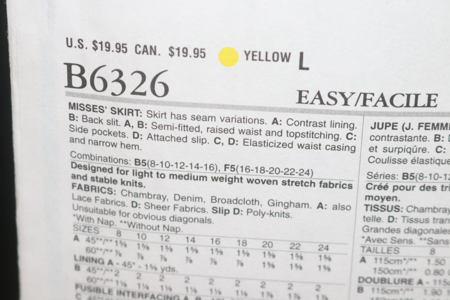Butterick 6326 Misses Skirt Sewing Pattern - UNCUT - Size 8 10 12 14 16