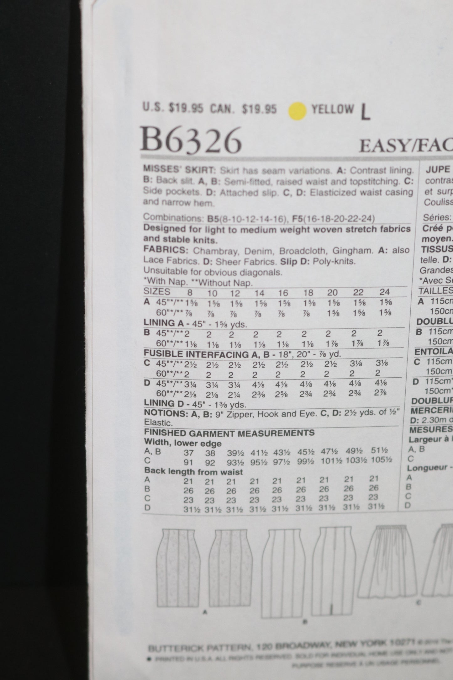 Butterick 6326 Misses Skirt Sewing Pattern - UNCUT - Size 8 10 12 14 16