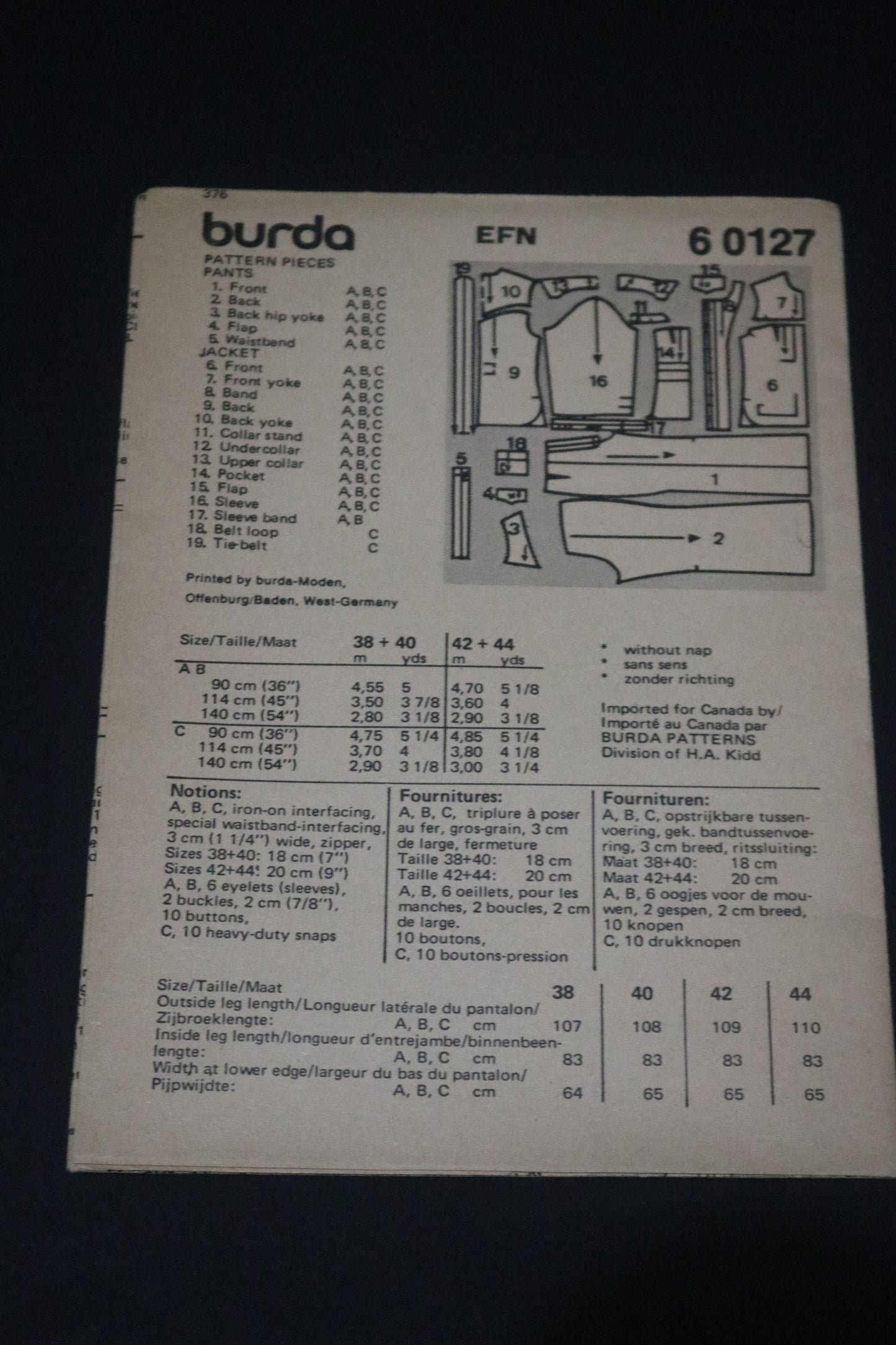 Burda 6 0127 Misses Shirt and Pants Sewing Pattern - UNCUT Size 16 + 18