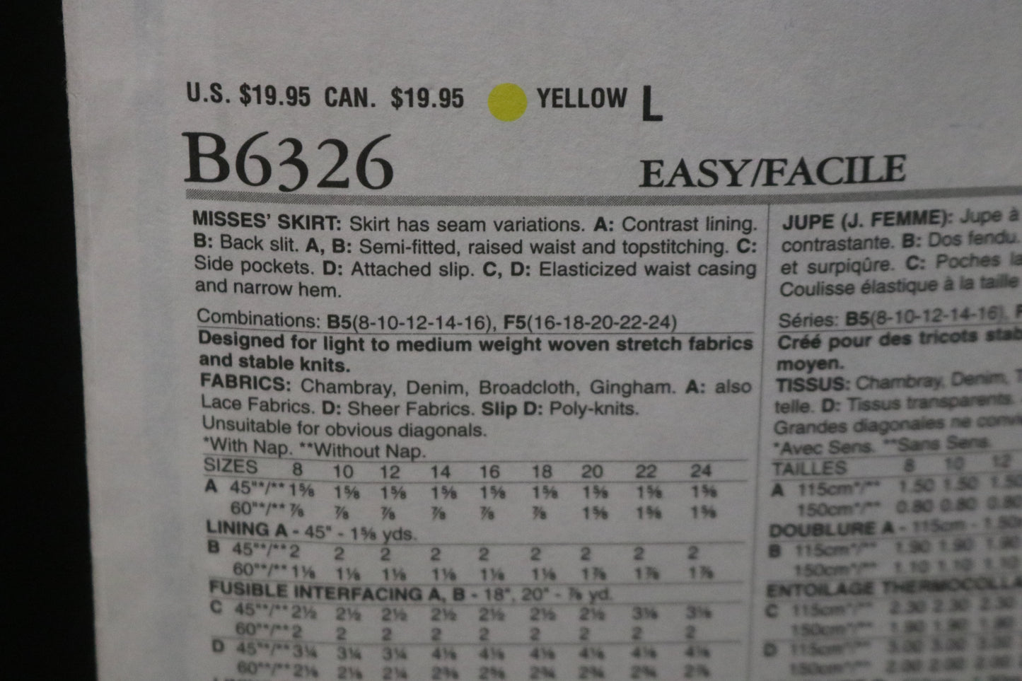 Butterick 6326 Misses Skirt Sewing Pattern - UNCUT - Size 8 10 12 14 16