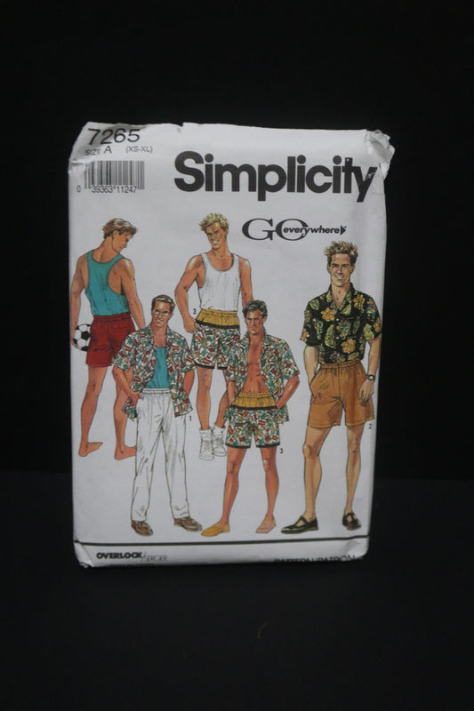 Simplicity 7265 Go Everywhere Mens Pull on Pants or Shorts, Shirt and Tank Top....Tank Top for Stretch Knits Only Sewing Pattern UNCUT - Size XS - XL