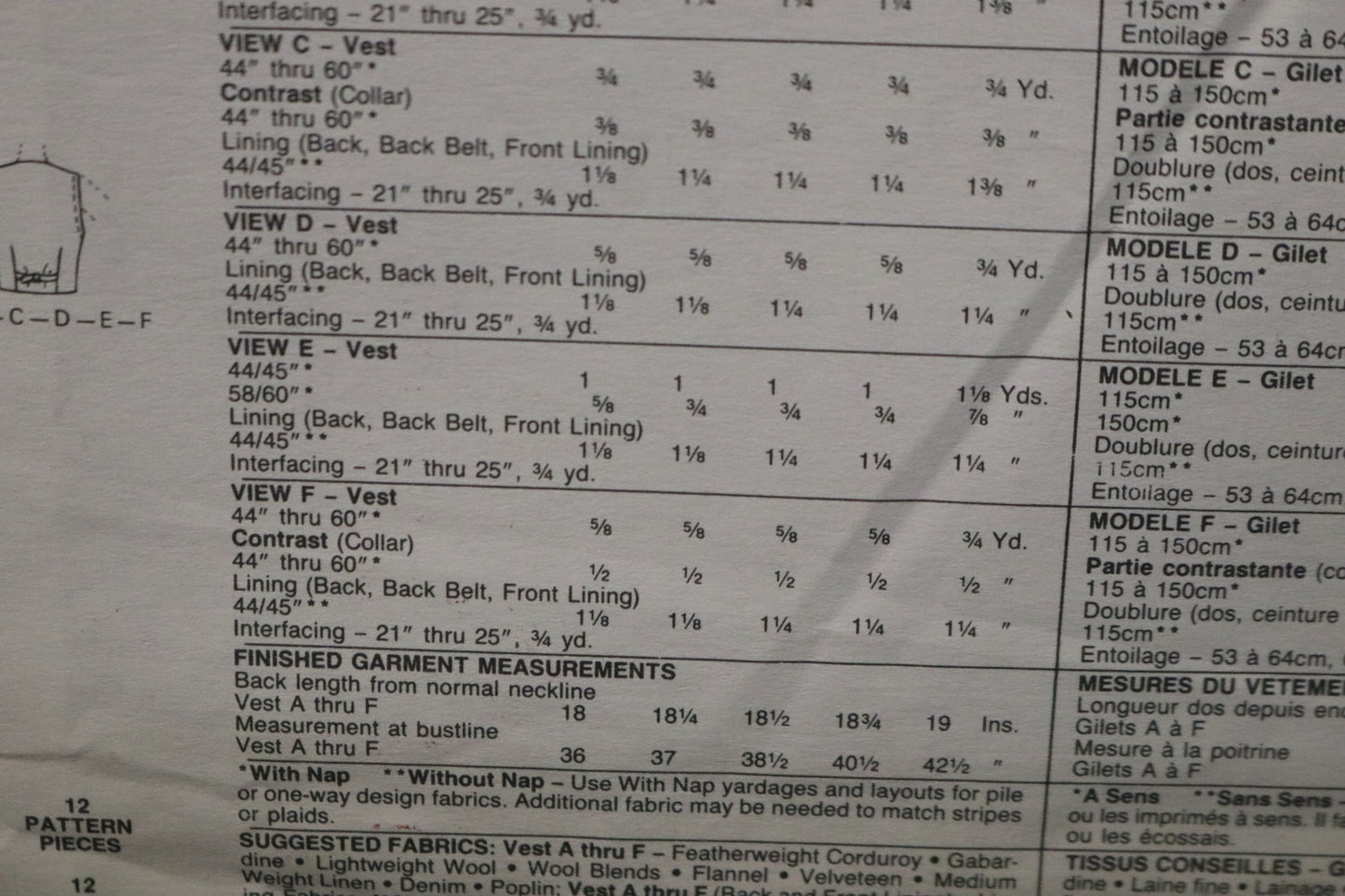 McCalls 4407 Misses Vest Sewing Pattern - UNCUT - Size 12