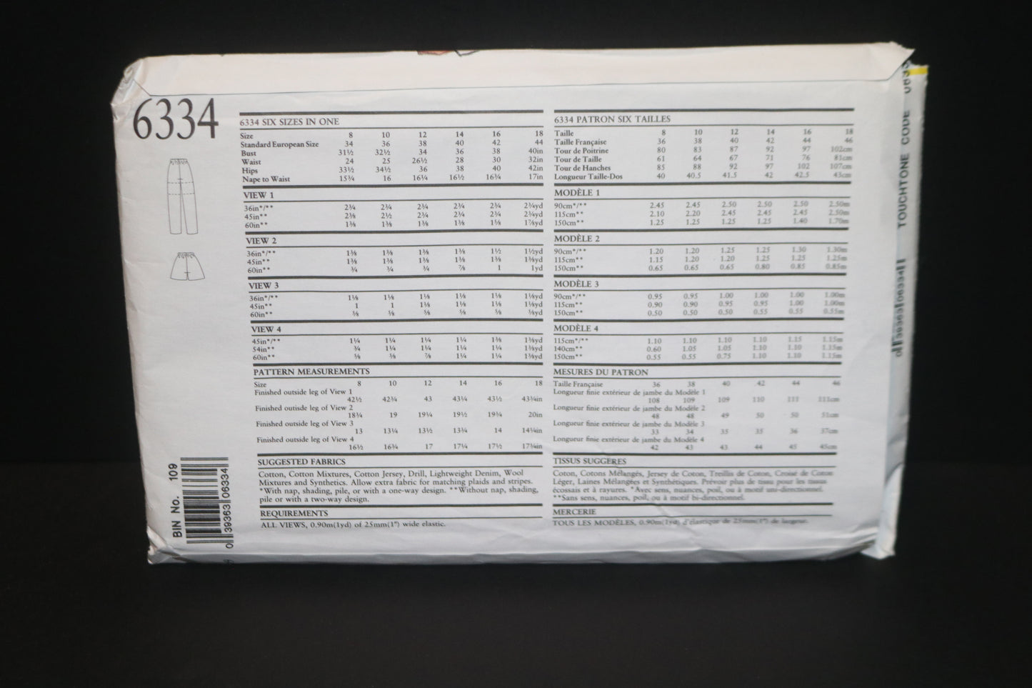 New Look 6334 Misses Pants and Shorts Sewing Pattern - UNCUT - Size 8 - 18