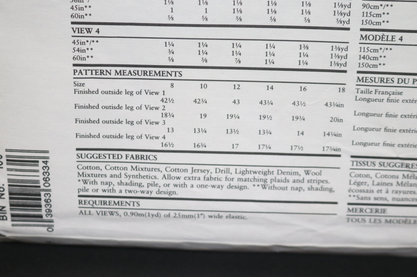 New Look 6334 Misses Pants and Shorts Sewing Pattern - UNCUT - Size 8 - 18