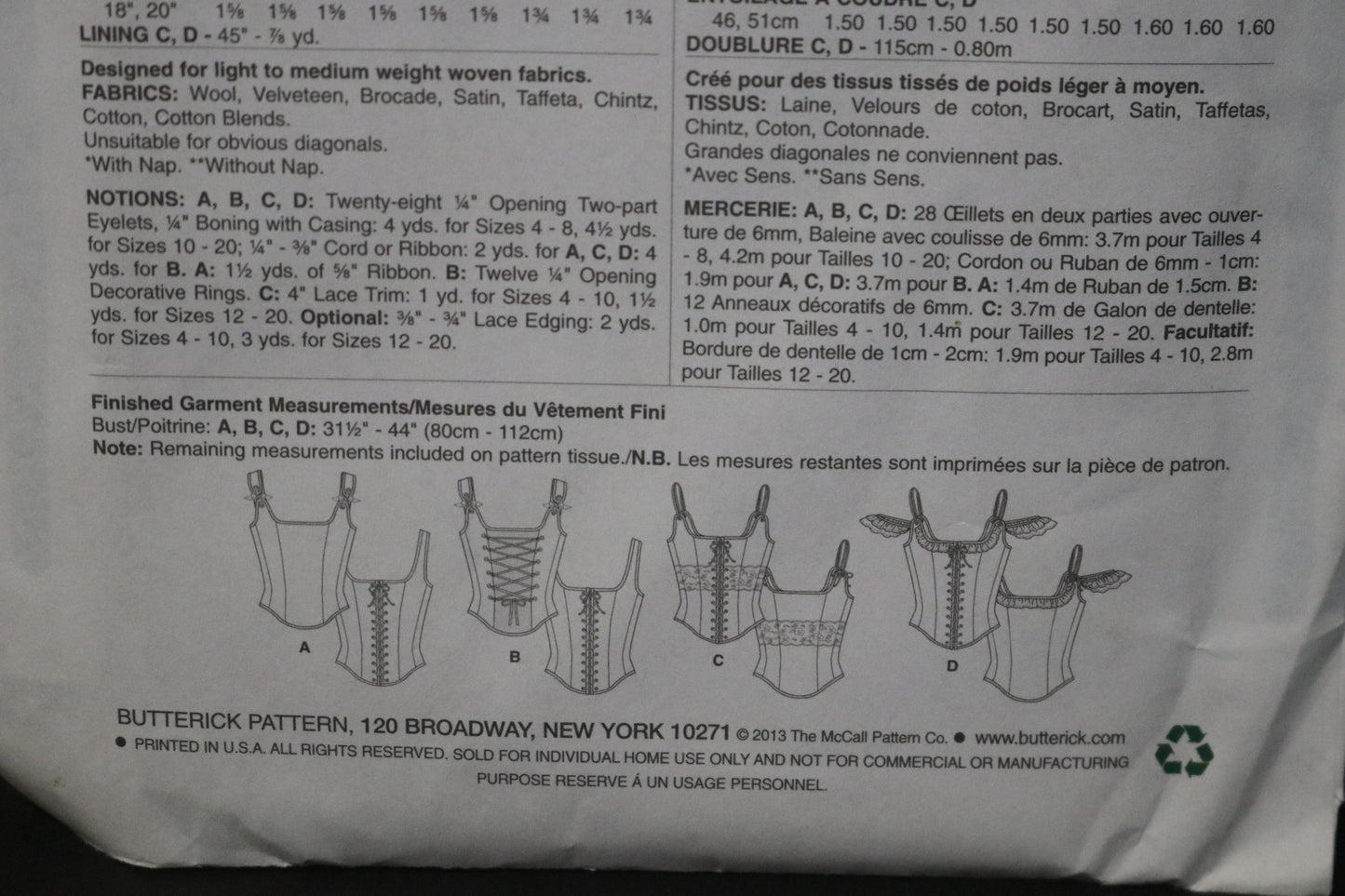 Butterick 5935 Misses Corset Sewing Pattern UNCUT Size 12 14 16 18 20