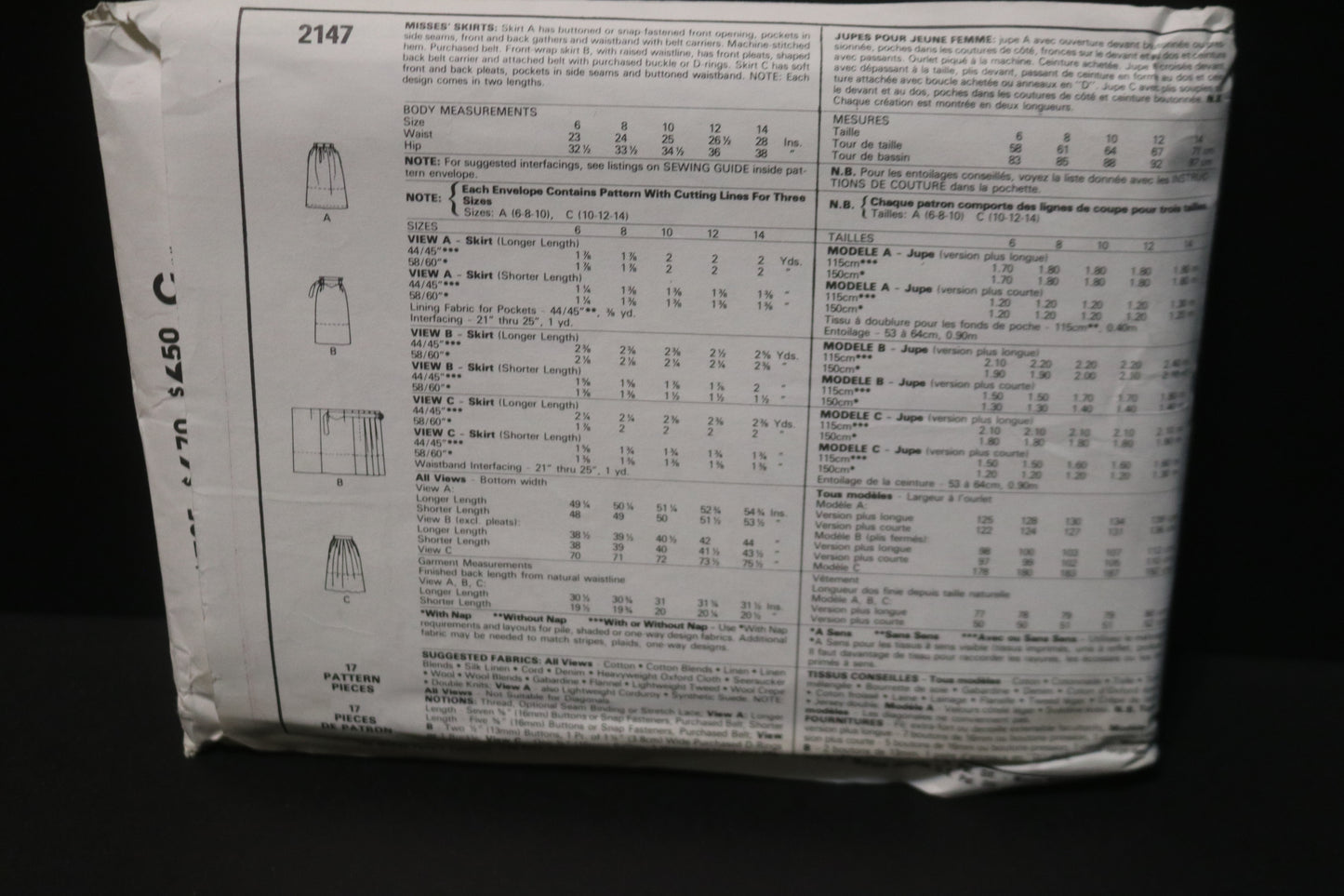 McCalls 2147 Misses Skirts Sewing Pattern UNCUT Size 10 12 14