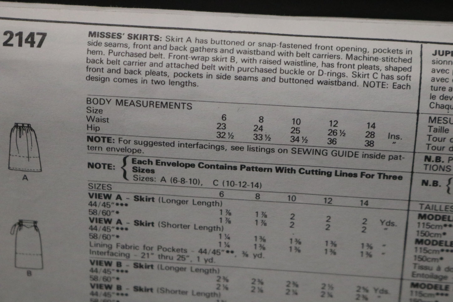 McCalls 2147 Misses Skirts Sewing Pattern UNCUT Size 10 12 14