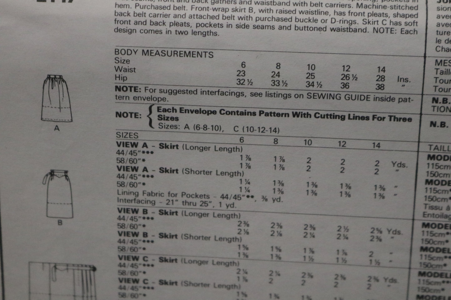 McCalls 2147 Misses Skirts Sewing Pattern UNCUT Size 10 12 14