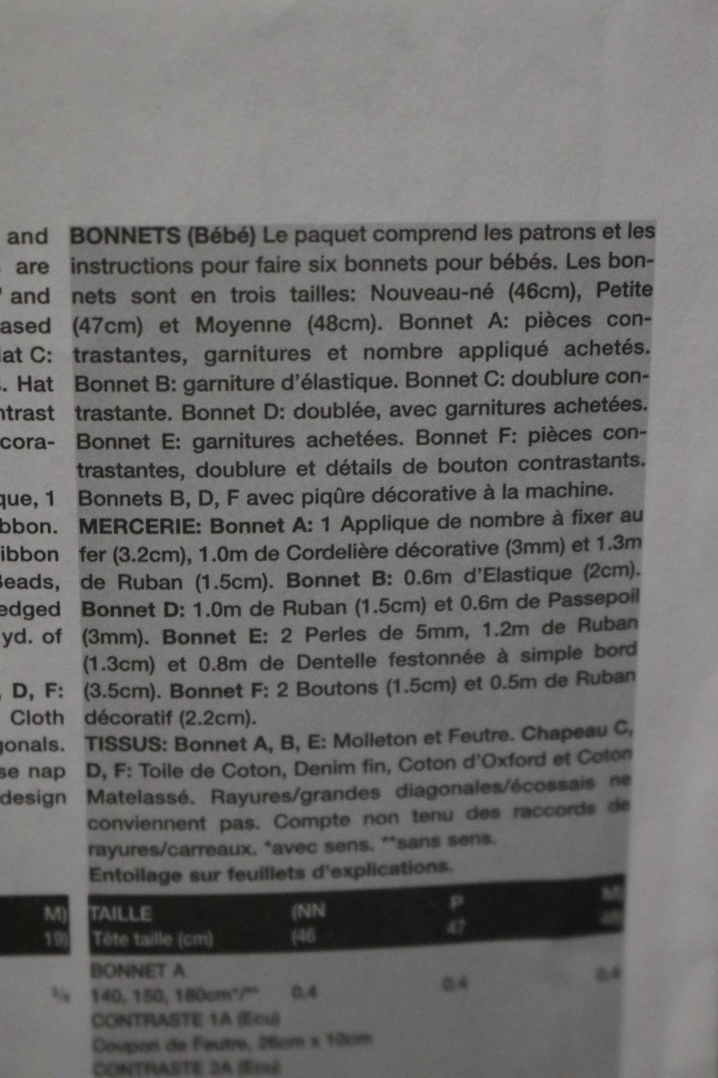 Vogue 7705 Linda Carr Baby Bonnets Sewing Pattern - UNCUT - Size Nb S M