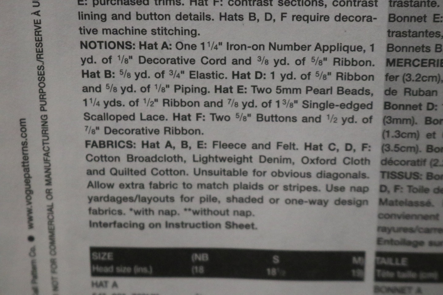 Vogue 7705 Linda Carr Baby Bonnets Sewing Pattern - UNCUT - Size Nb S M