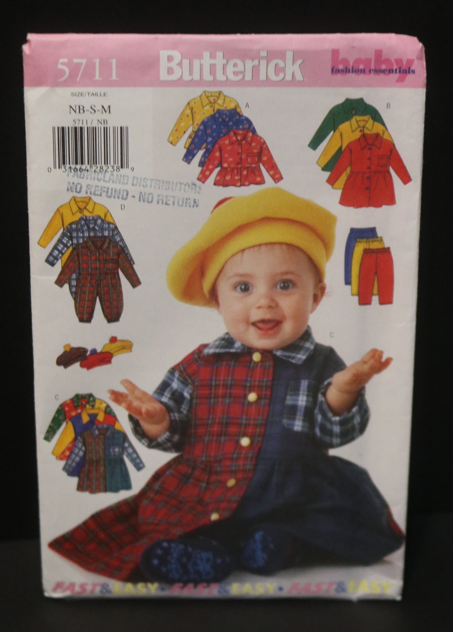 Butterick 5711 Infants Dress Jumpsuit Top Leggings and Hat Sewing Pattern - UNCUT - Size NB S M