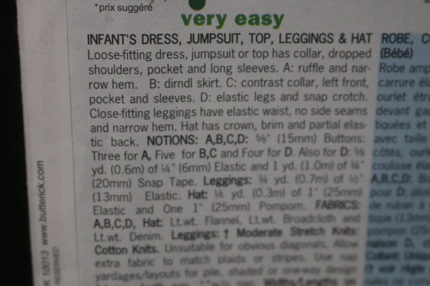 Butterick 5711 Infants Dress Jumpsuit Top Leggings and Hat Sewing Pattern - UNCUT - Size NB S M