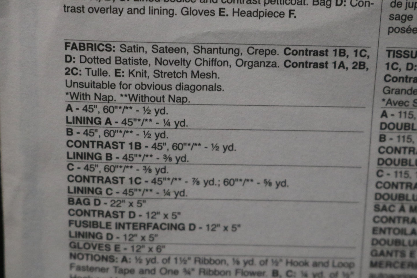 Butterick 6431 18" Doll Dresses Bag Gloves and Headpiece Sewing Pattern - UNCUT