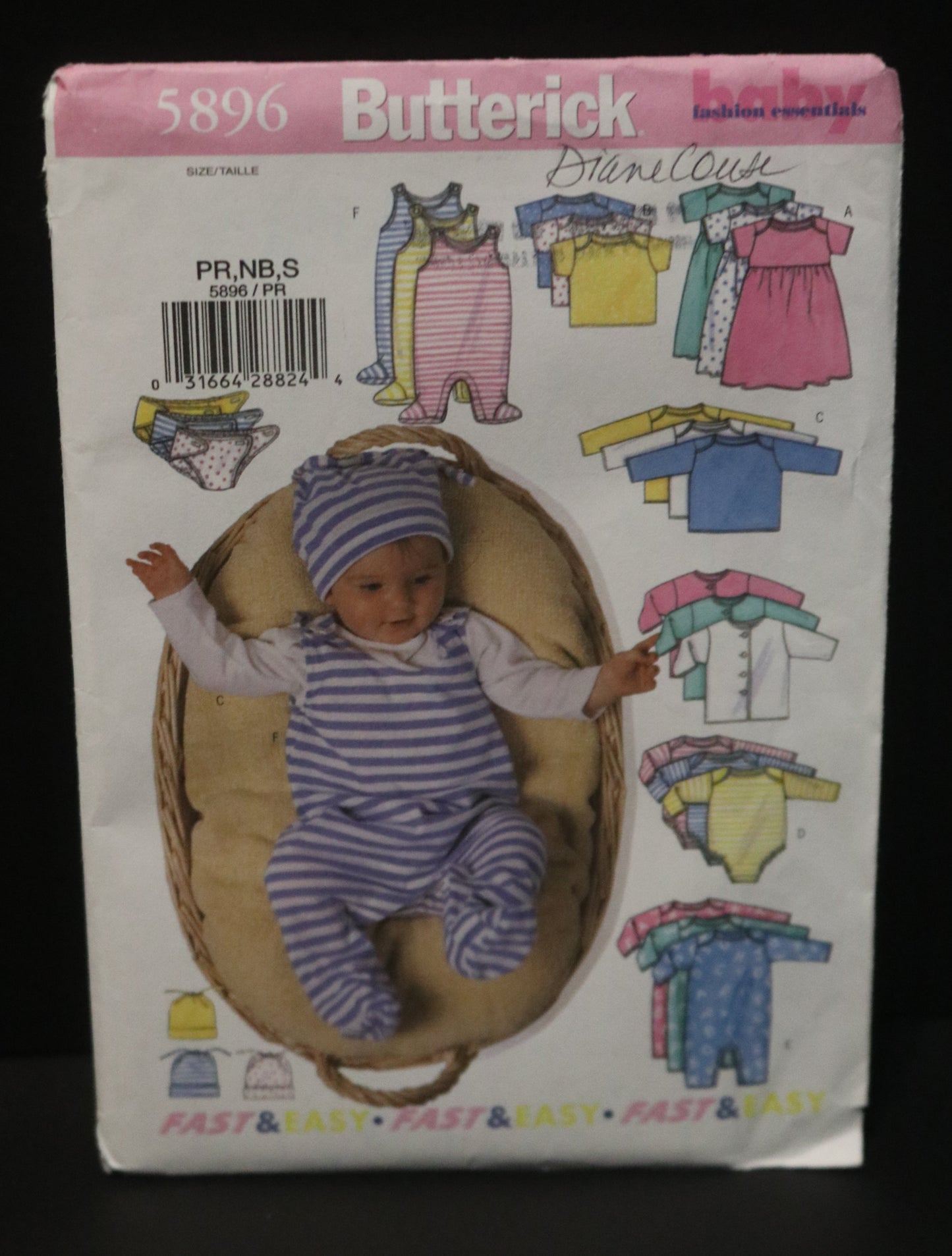 Butterick 5896 Infants Jacket Dress Top Romper Diaper Cover and Hat Sewing Pattern - UNCUT - Size PR NB S