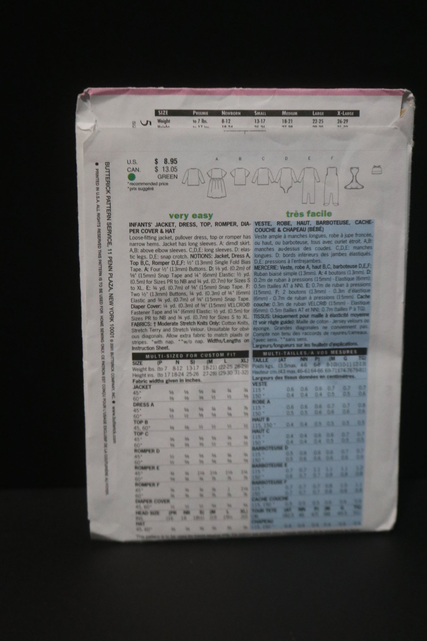 Butterick 5896 Infants Jacket Dress Top Romper Diaper Cover and Hat Sewing Pattern - UNCUT - Size PR NB S