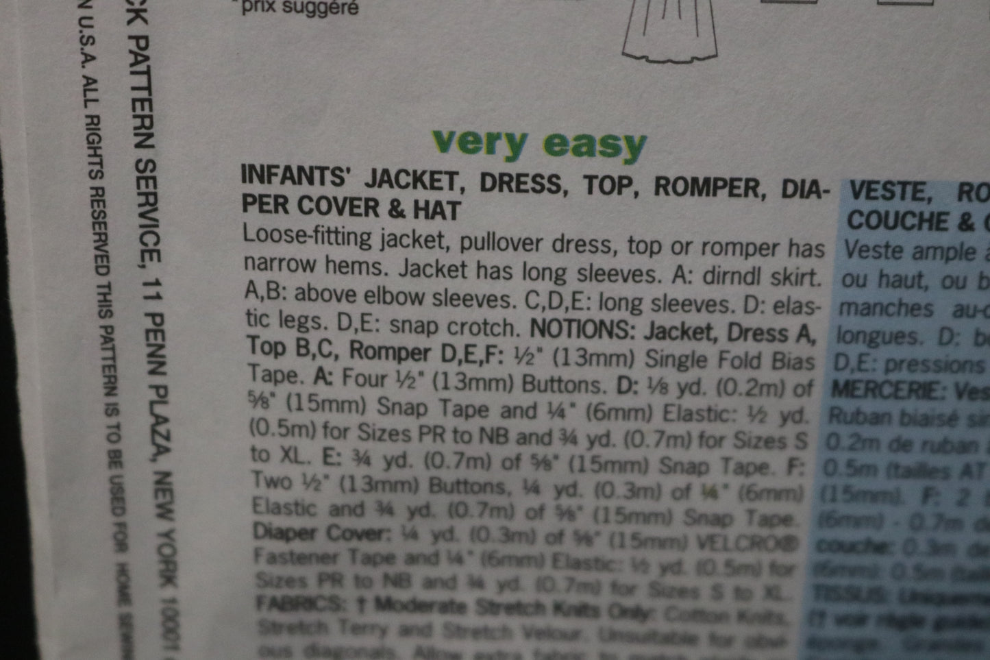 Butterick 5896 Infants Jacket Dress Top Romper Diaper Cover and Hat Sewing Pattern - UNCUT - Size PR NB S