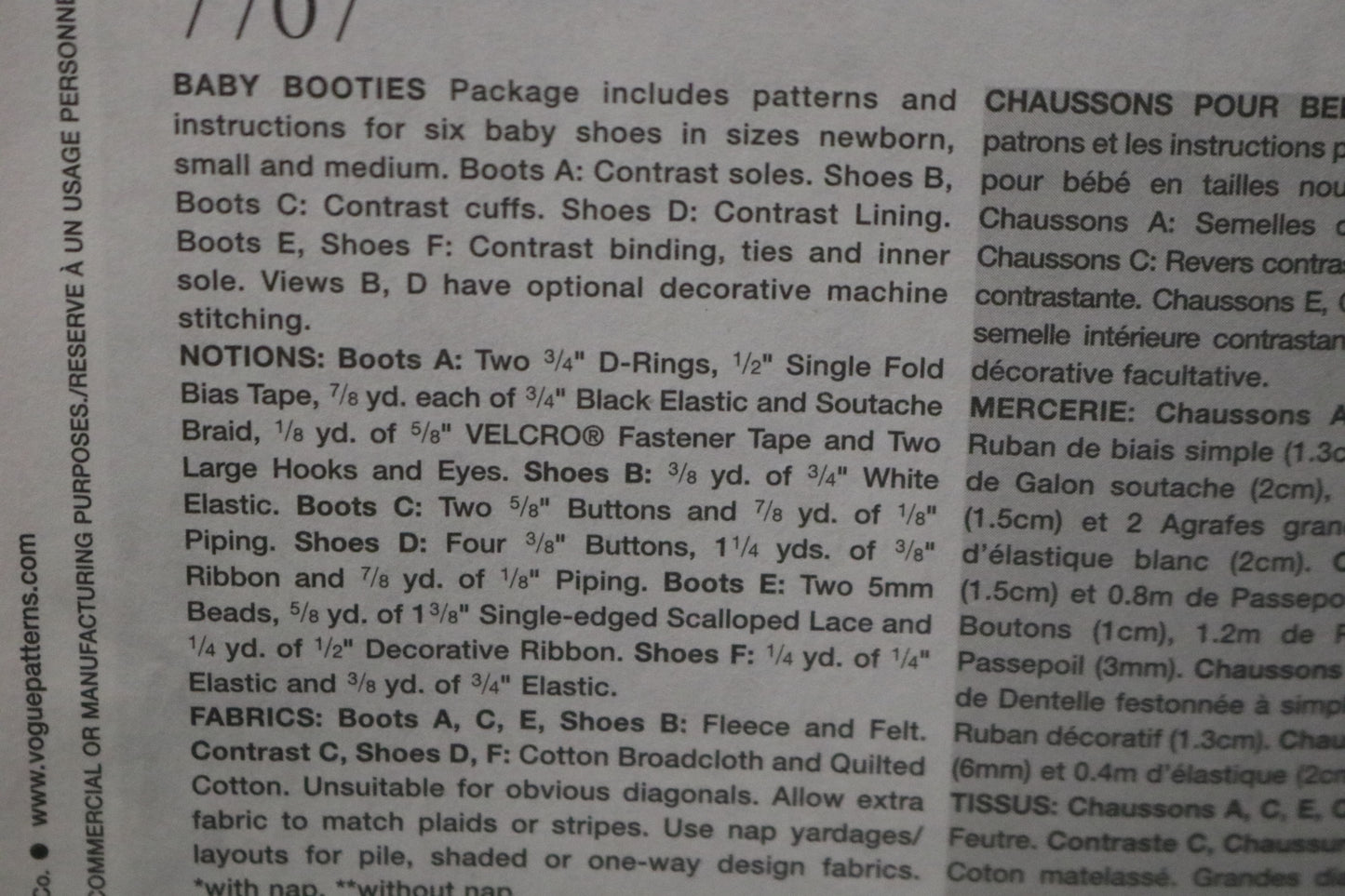 Vogue 7707 Linda Carr Baby Booties Sewing Pattern - UNCUT - Size Nb S M
