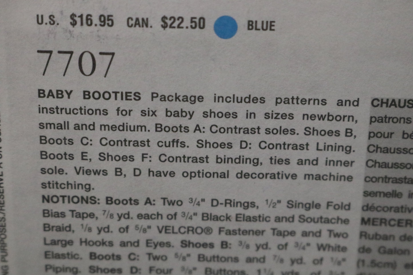 Vogue 7707 Linda Carr Baby Booties Sewing Pattern - UNCUT - Size Nb S M