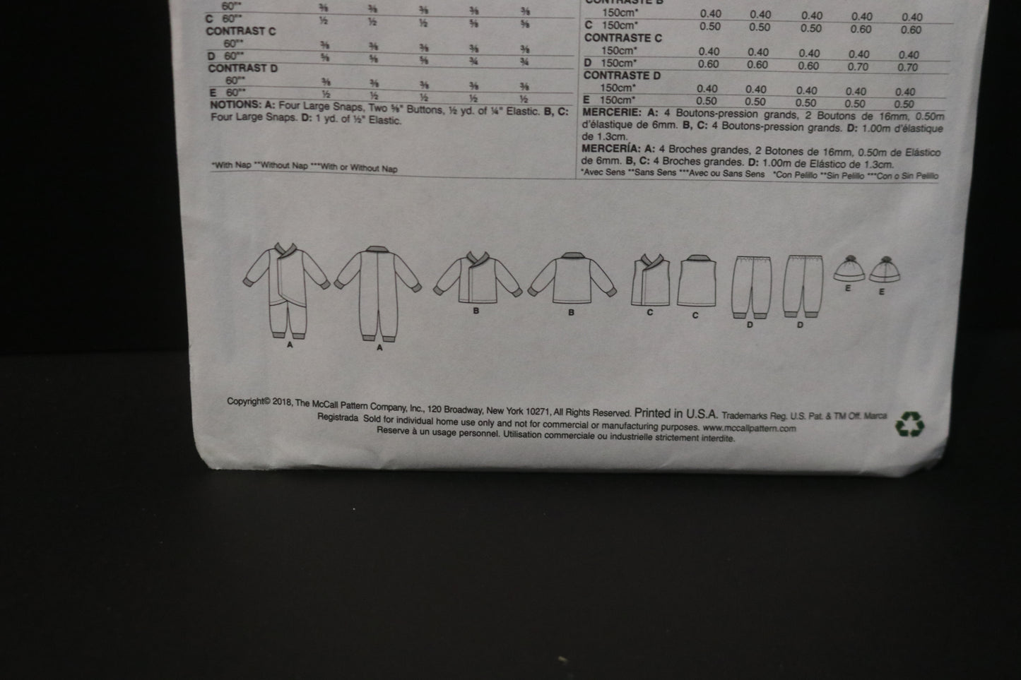 McCalls 7827 Infants Bunting, Jacket, Vest, Pants and Hat Sewing Pattern - UNCUT - Size NB Sml Med Lrg Xlg
