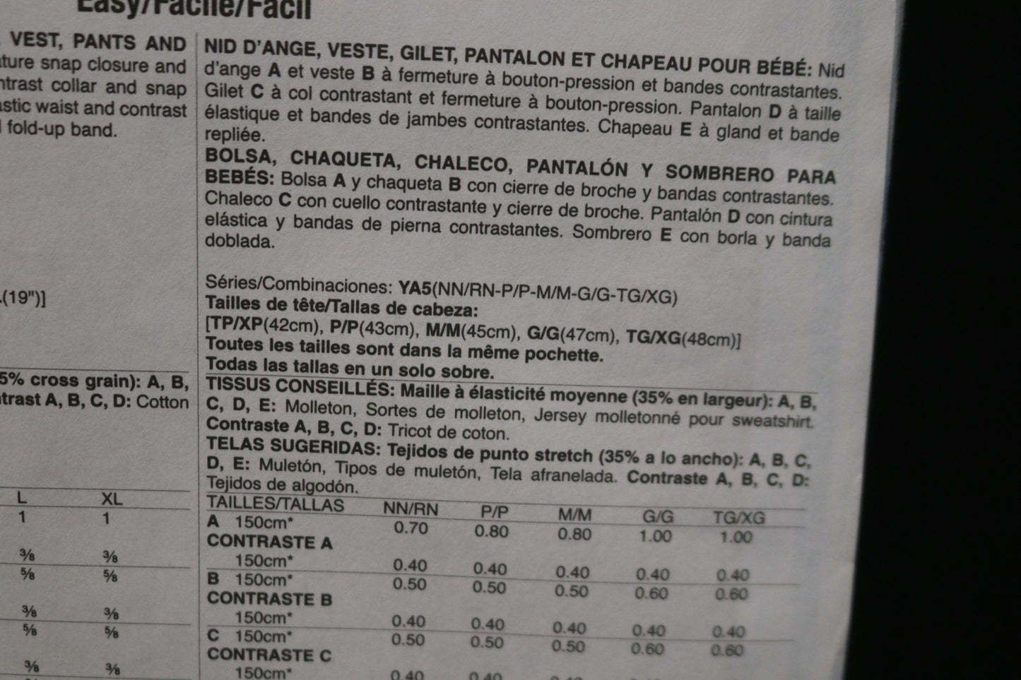 McCalls 7827 Infants Bunting, Jacket, Vest, Pants and Hat Sewing Pattern - UNCUT - Size NB Sml Med Lrg Xlg