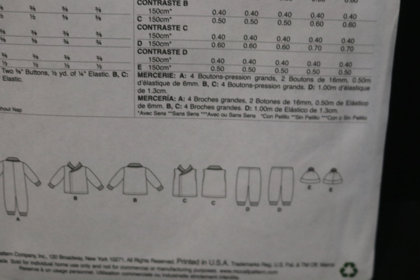 McCalls 7827 Infants Bunting, Jacket, Vest, Pants and Hat Sewing Pattern - UNCUT - Size NB Sml Med Lrg Xlg