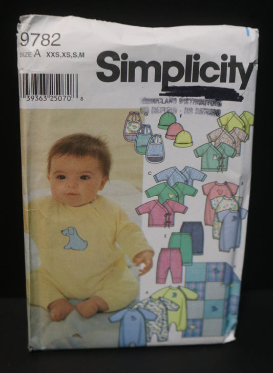 Simplicity 9782 Babies Layette Sewing Pattern - UNCUT - Size XXS XS S M
